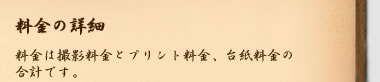 料金の詳細　料金は撮影料金とプリント料金、台紙料金の合計です。